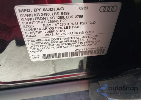 2023 Audi Q5 Sportback Prestige 45 Tfsi S Line Quattro S Tronic from USA, damaged, VIN WA16AAFY9P2114811